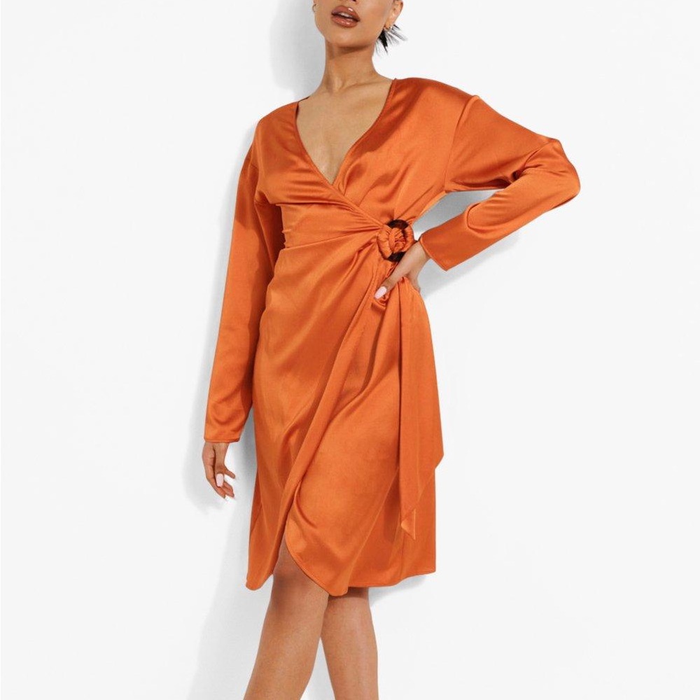 Boohoo wrap dress in orange